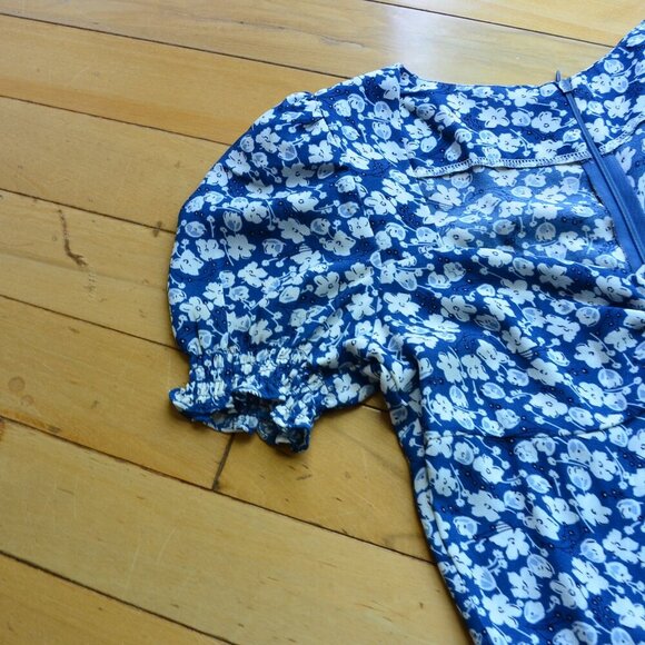 Floral Print Sweetheart Neck Midi Dress With Split Leg In Blue - Picture 8 of 15